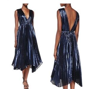 Alice + Olivia Pleated Metallic Asymmetric Gown ASO Nashville Rayna Jaymes Sz 0‎